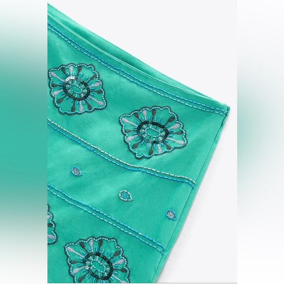 Zara beaded mini skirt high waisted turquoise nwt - Picture 6 of 11